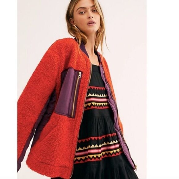 Free People 'Rivington' sherpa jacket Orange and purple - Picture 13 of 13